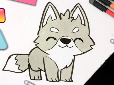 COMO DIBUJAR UN LOBO KAWAII - Dibujos kawaii faciles - aprender a dibujar animales kawaii
