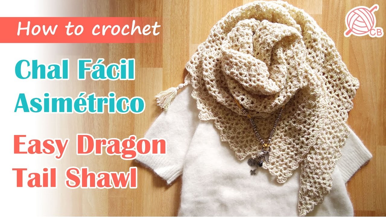 [Eng Sub] Easy Crochet Triangle Shawl -Chal Triangular Asimétrico Fácil -Beginners Dragon Tail Shawl