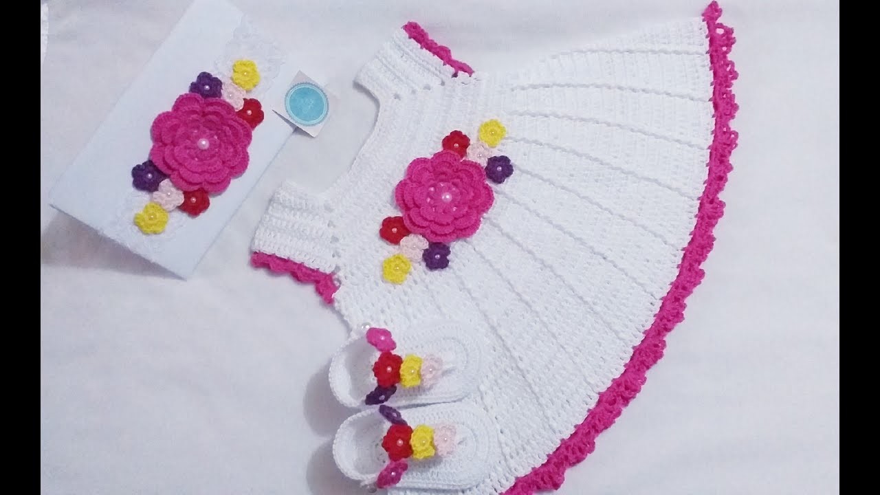 Juego de vestido a Crochet o ganchillo. Modelo Lili. ideas para vestidos de Bebe. 0 a 3 meses. 