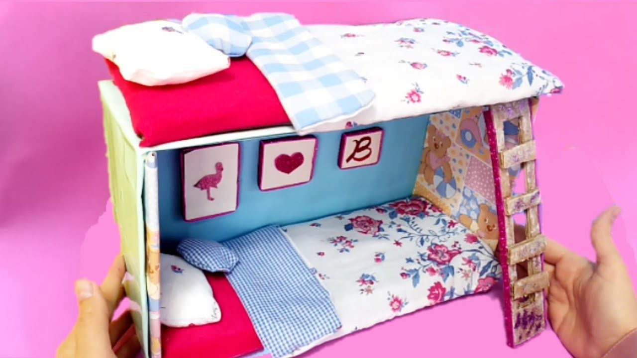 Trucos Y manualidades para Barbies | Cómo hacer CAMAS LITERA para muñecas Barbie con cajas de cartón