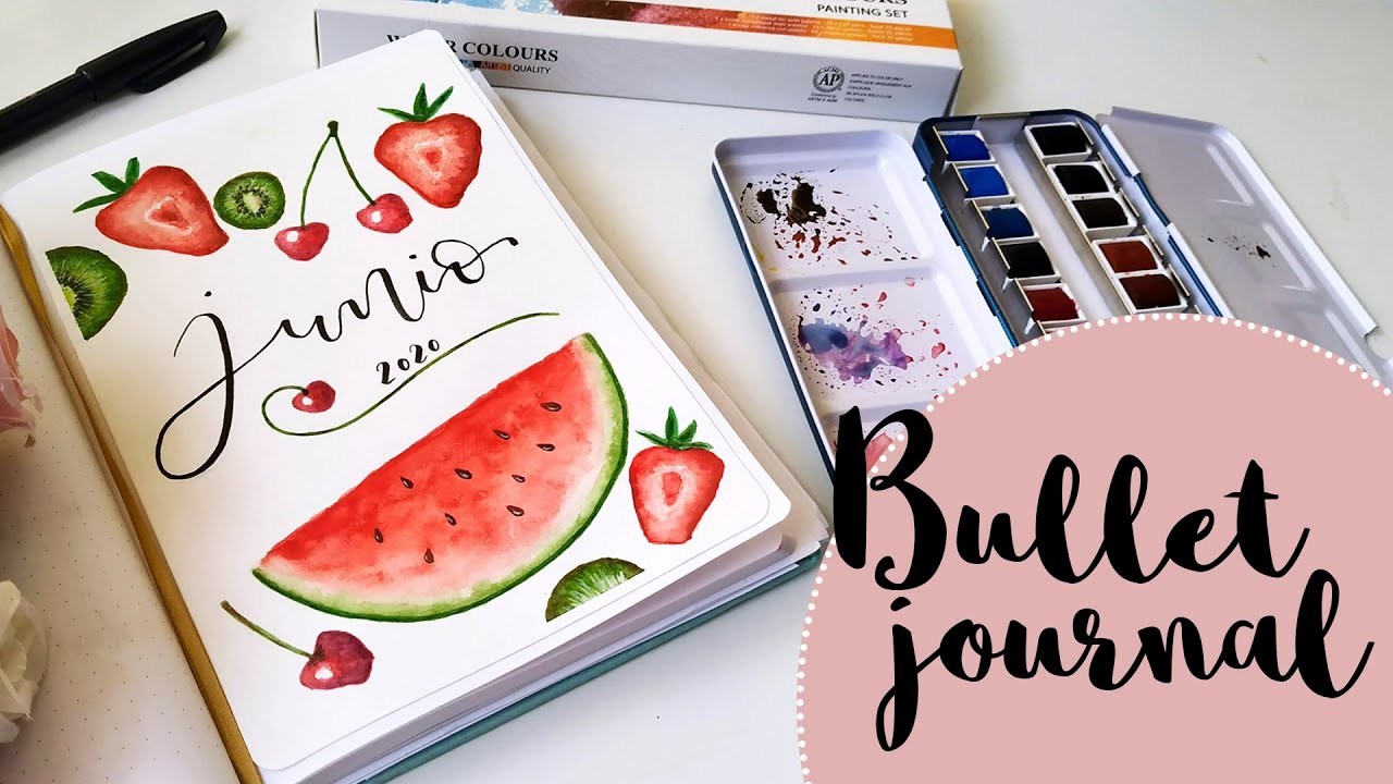 BULLET JOURNAL JUNIO 2020 con ACUARELAS | FRUTAS, sandía, fresas. con ACUARELAS Phoenix | bujo