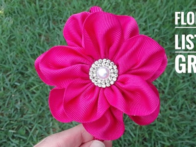 Cintillo con Flor linda y elegante, hecha de listón gros | Grosgrain Ribbon Flower | Flor de Fita