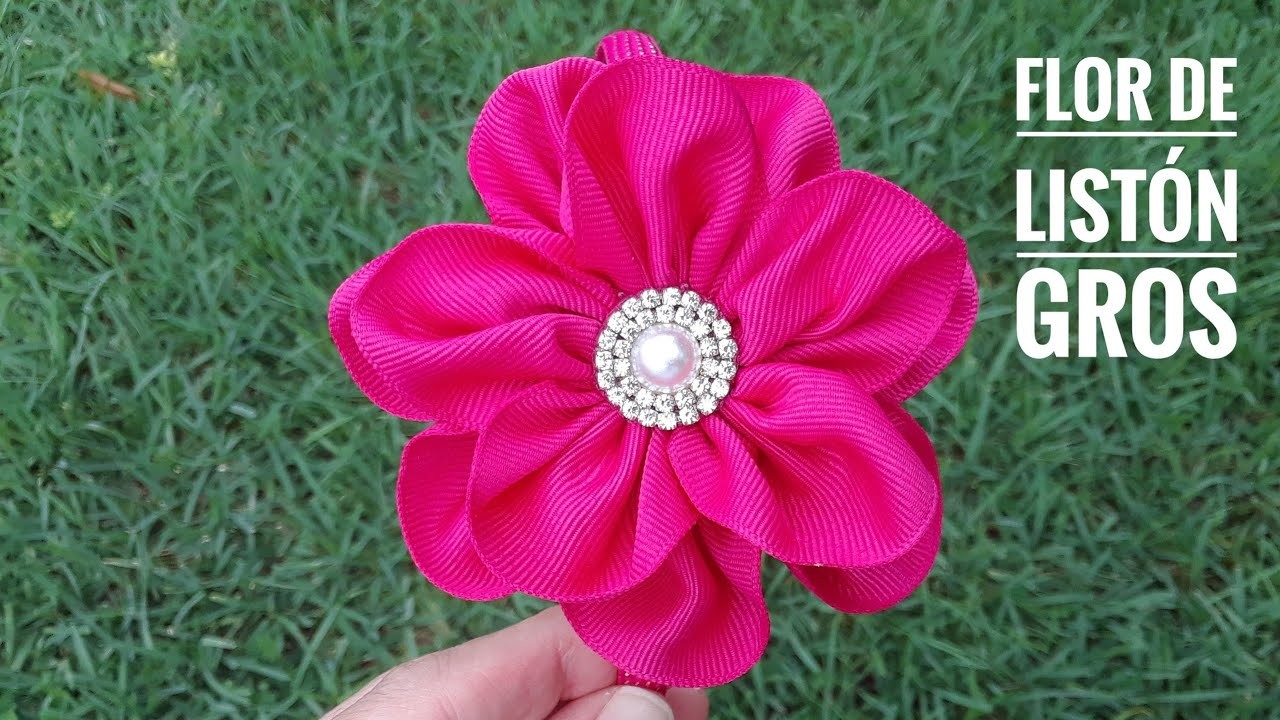 Cintillo con Flor linda y elegante, hecha de listón gros | Grosgrain Ribbon Flower | Flor de Fita