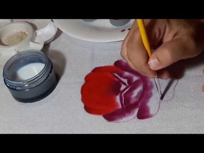 Estudo de Rosa Vermelha n 01 Pintura em tecido  Luciana Dalponte