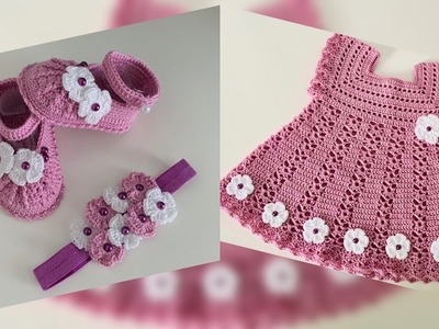 Zapatitos para bebe tejidos a Crochet. juego de vestido. 0 a 3 meses | Paso a paso | TejidosBebe
