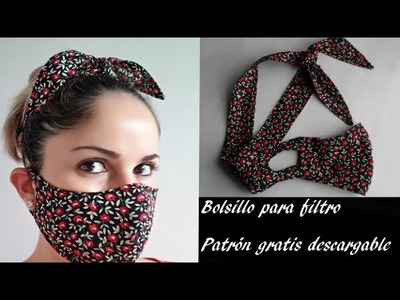 Mascarilla-diadema de tela con bolsillo para filtro. Face mask- headband DIY