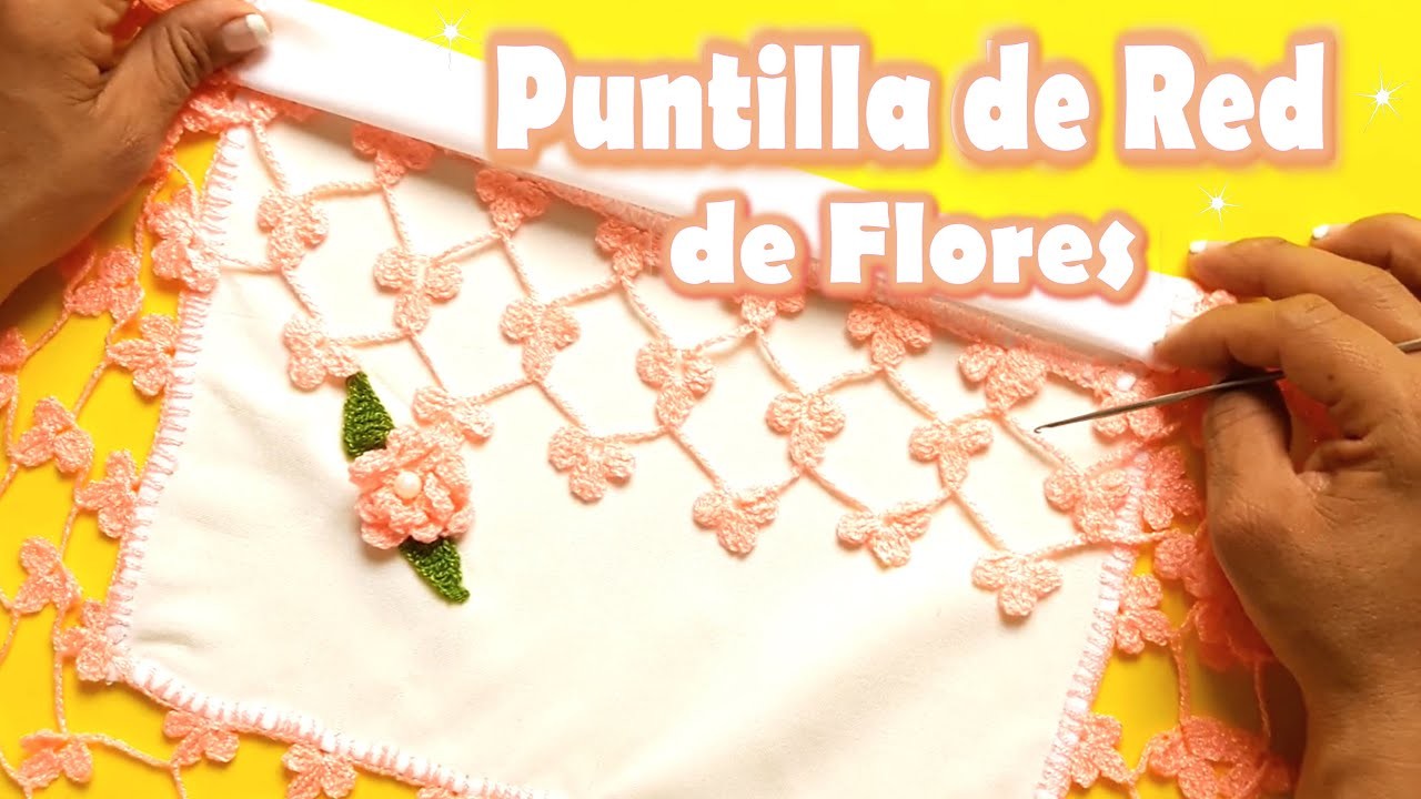 Puntilla de Red de Media Flor a Crochet + Muy Fácil y Rápida