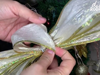 Como hacer Moños para Decorar el arbol de Navidad - Moño o Lazo de Navidad, Arreglos Navideños