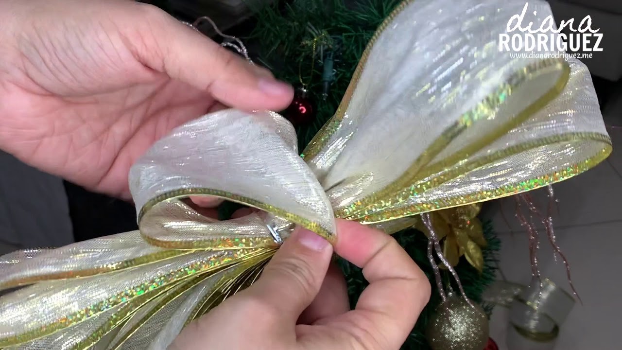 Como hacer Moños para Decorar el arbol de Navidad - Moño o Lazo de Navidad, Arreglos Navideños
