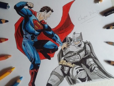 DIBUJO DE BATMAN V SUPERMAN. DRAWING BATMAN V SUPERMAN