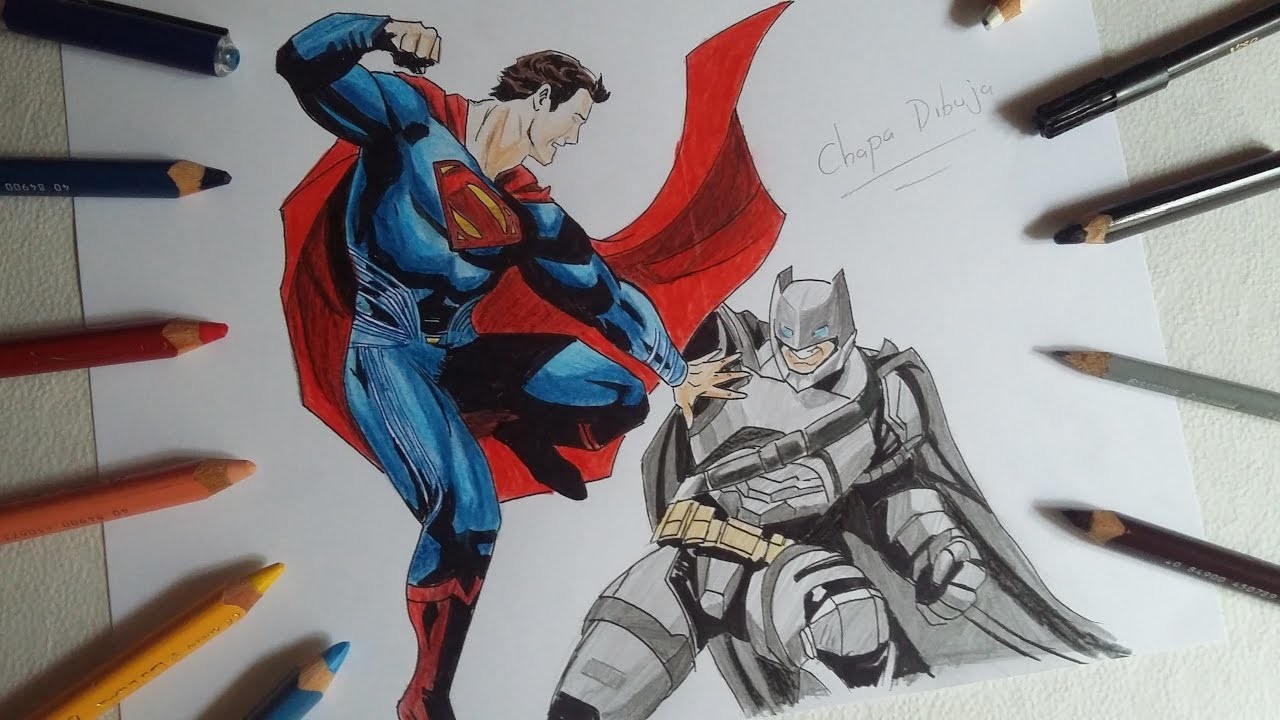 DIBUJO DE BATMAN V SUPERMAN. DRAWING BATMAN V SUPERMAN