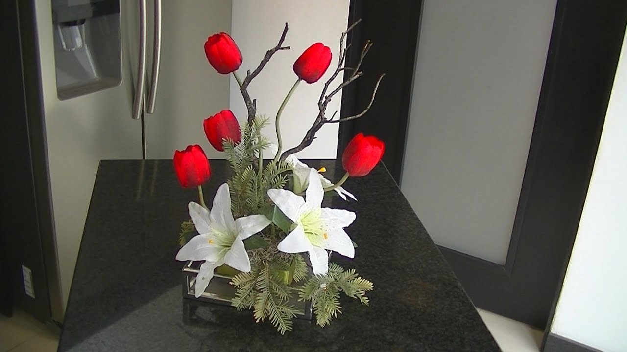 DIY Arreglo Floral con Tulipanes Rojos y Lilis Blancas