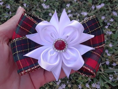 Moño con flor exótica para niñas | DIY Christmas Hair bow with flower | Laço com flor de fita