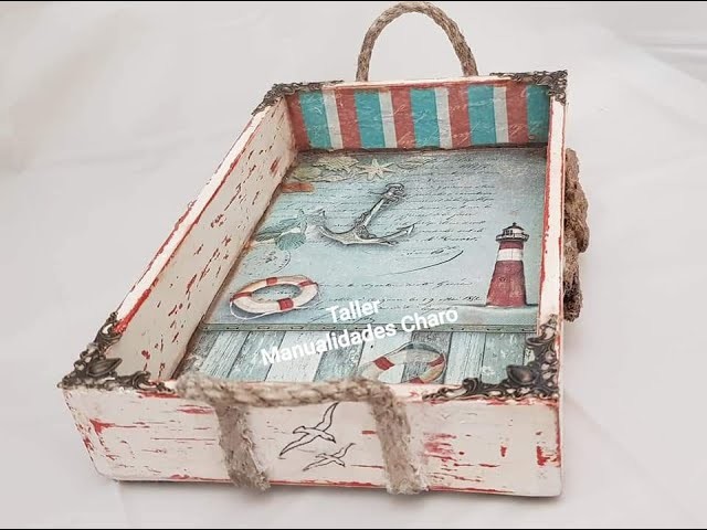 #tallermanualidadescharo  Bandeja decorada con decoupage y pinturas, TUTORIAL ESCRITO