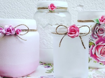 4 Frascos decorados románticos. 4 romantic decorated glass jars (eng sub)