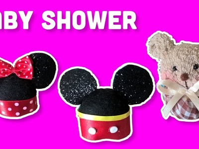 Distintivos de Mickey, Minnie Mouse y osito para Baby Shower