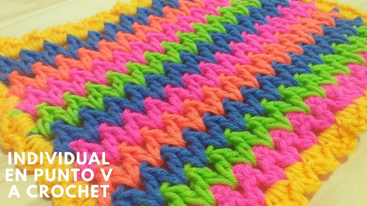 Individual en Punto V y Abanicos Sencillo Tejido a Crochet - Paso a Paso