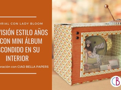 Televisor con mini álbum escondido con la colección "The Seventies" de   Ciao Bella Paper