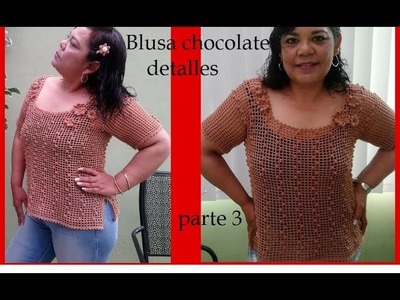 Blusa chocolate a crochet  o ganchillo( detalles ) #crochet #blusasnorma #tejidos