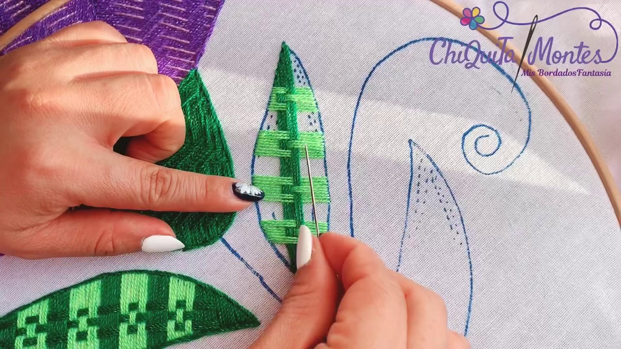 Bordado Fantasía Hoja 43. Hand Embroidery leaf. Fantasy Stitch
