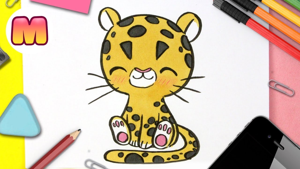 COMO DIBUJAR UN LEOPARDO KAWAII - Dibujos kawaii faciles - Como dibujar animales kawaii