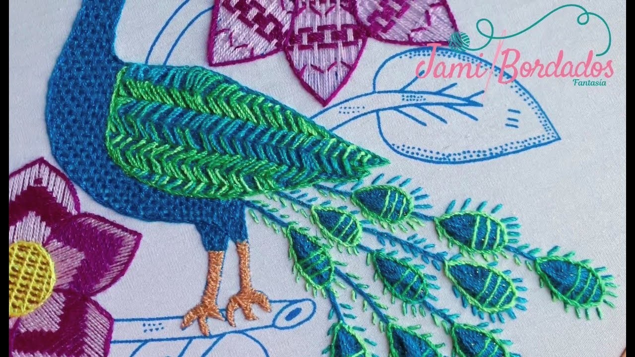 40. Bordado Fantasía Pavo real 1. Hand Embroidery Peacock. Fantasy Stitch