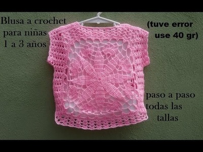 Blusa a crochet para niña de 1 a 3 años