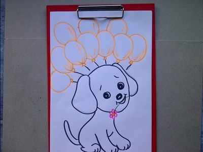 Como dibujar un perro. Dibujando un cachorro. Tarjetas de cumpleaños.Como desenhar um cachorro