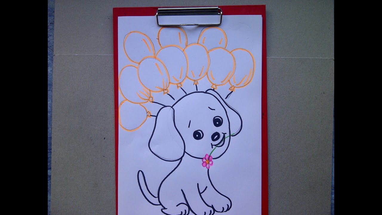 Como dibujar un perro. Dibujando un cachorro. Tarjetas de cumpleaños.Como desenhar um cachorro