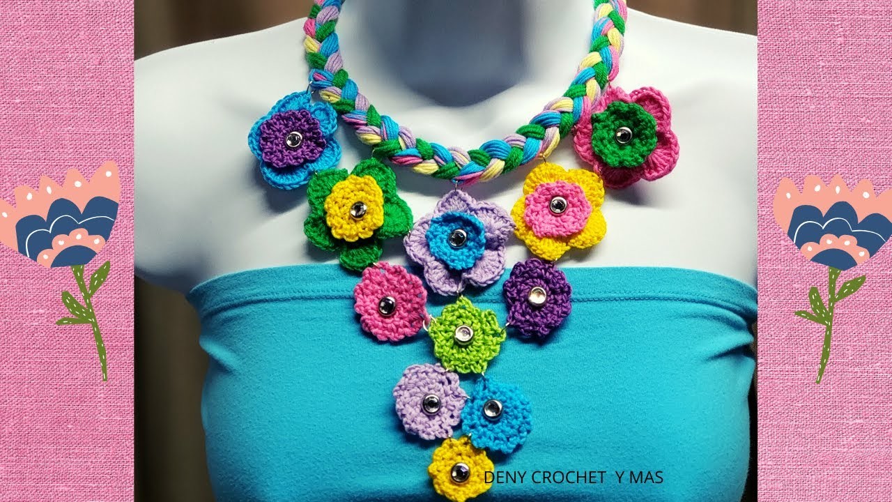 Como hacer Collar  de Trenza y Flores a Crochet paso a paso