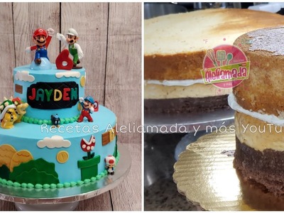 Decoracion de pastel Mario Bros para 50 personas, 6" y 12", relleno de flan estilo Aleliamada
