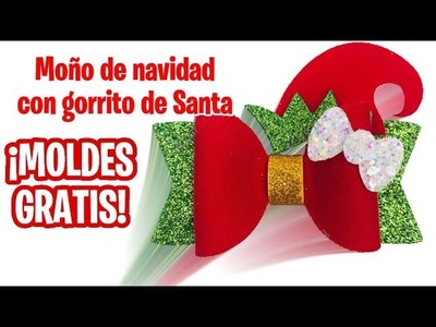 Decoración navideña fácil, rápida y barata   Moño navideño con gorrito de Santa Claus