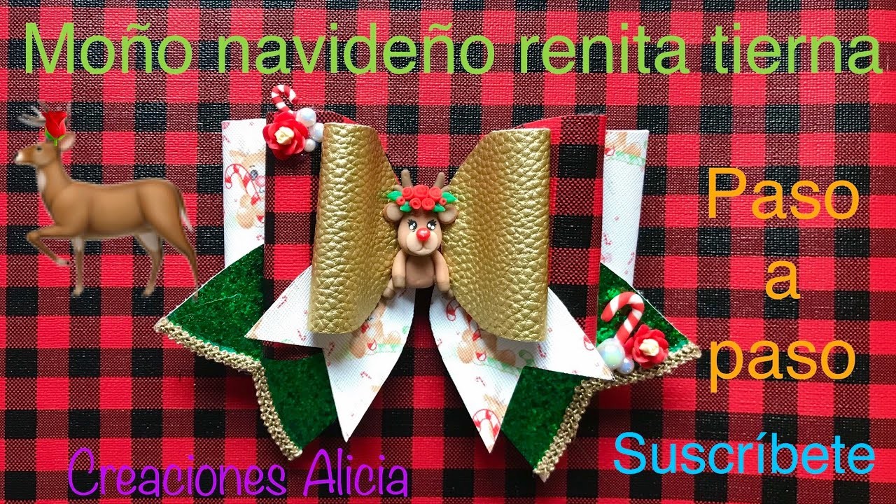 Moño Navideño De Renita Super Tierno. super cute Christmas hair bow. cómo hacer un moño de vinil