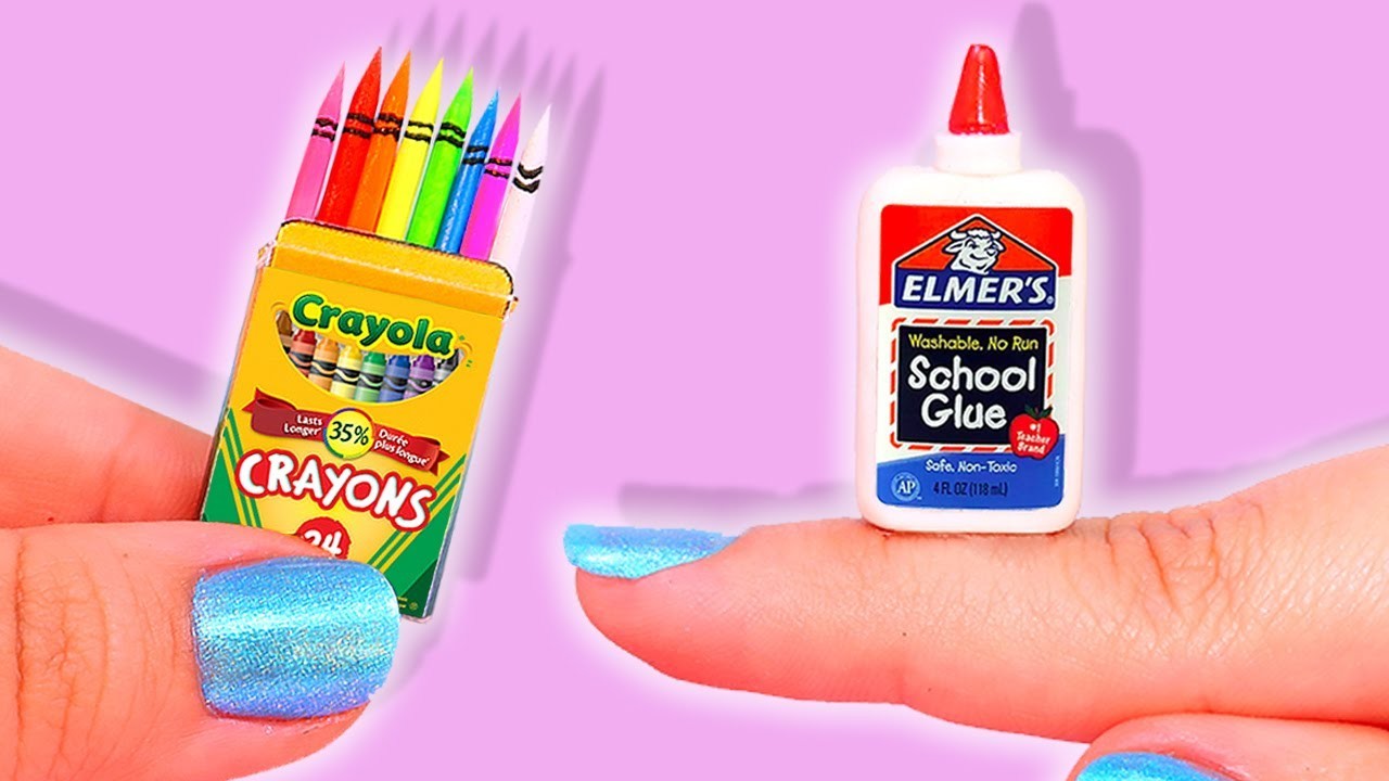 ♥ Tutorial DIY: Útiles Escolares en miniatura 100% Realista Pegamento, Regla, Cuaderno, Crayons ♥