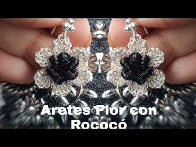 Aretes tejidos a crochet en hilos de plata y cobre negro en forma de Flor con Rococó  2020