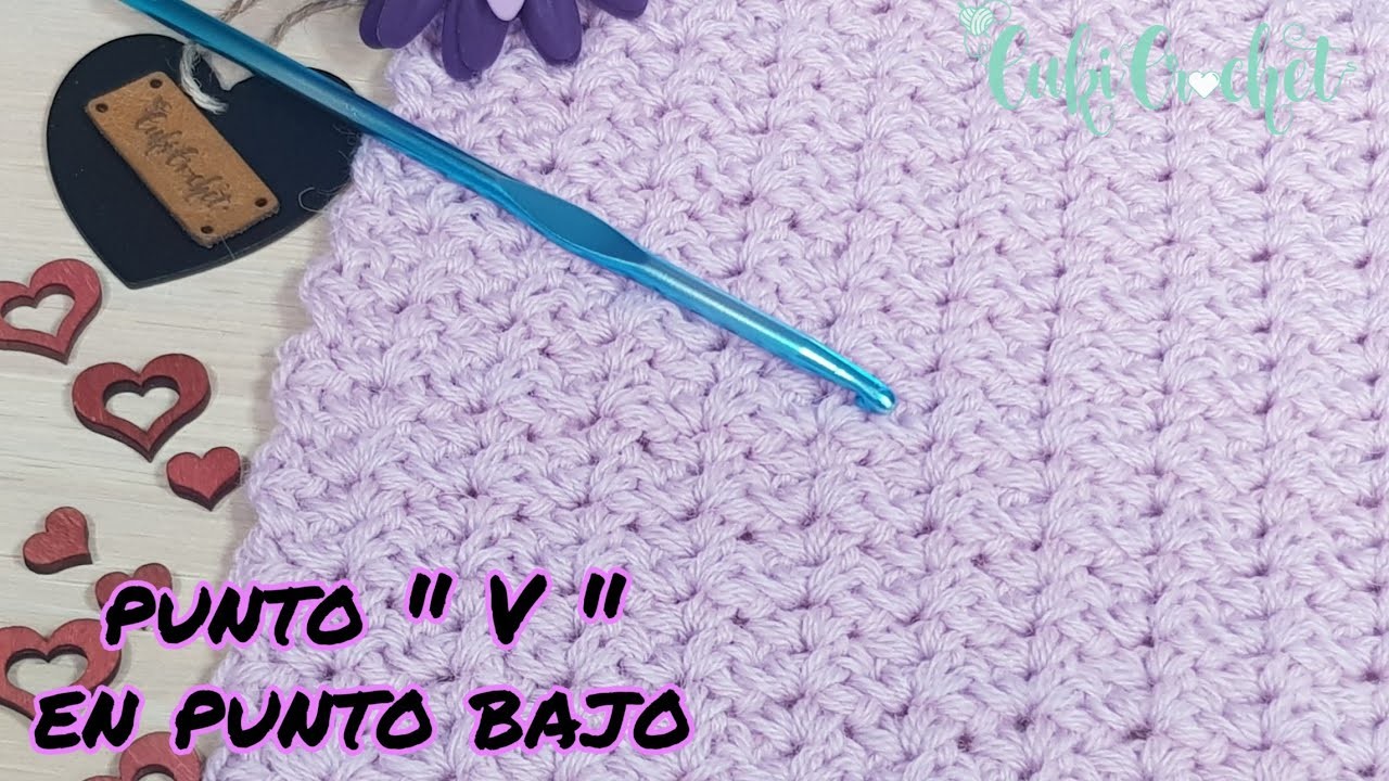 Cómo Tejer a crochet MOTIVO "V" en punto bajo. Cukipedia.