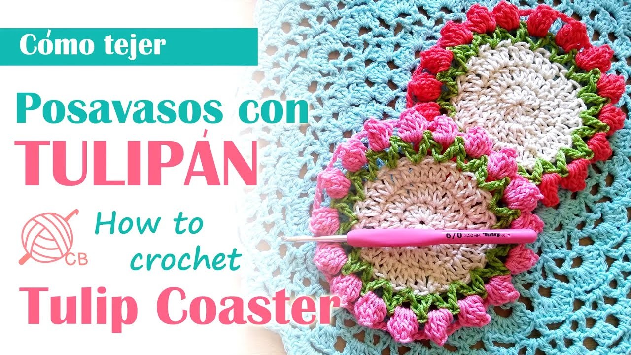 HomeDeco - Easy Crochet Tulip coaster - Posavasos fácil con tulipán -Popcorn Stitch coaster