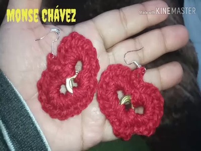 Pendientes de corazon con anillas a crochet