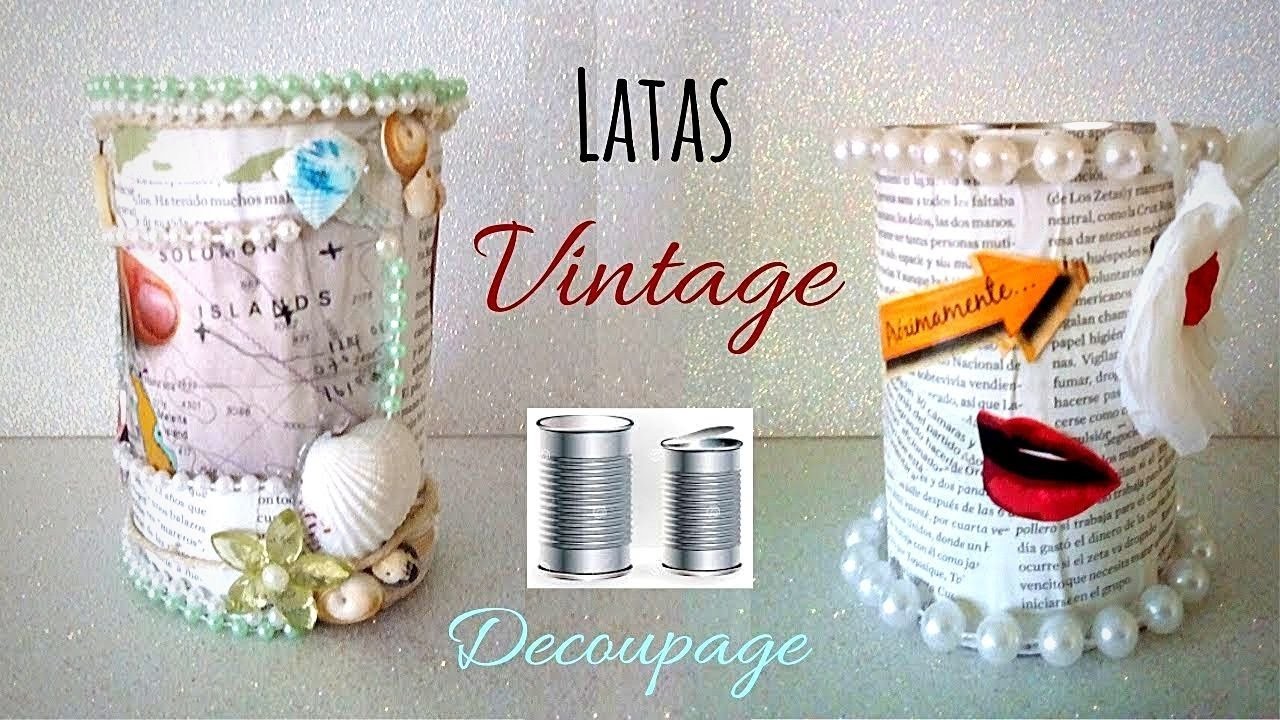 ⛵"Vintage" Latas decoradas con Decoupage de revistas viejas, Tema:PARÍS e ISLAS, reciclaje de latas
