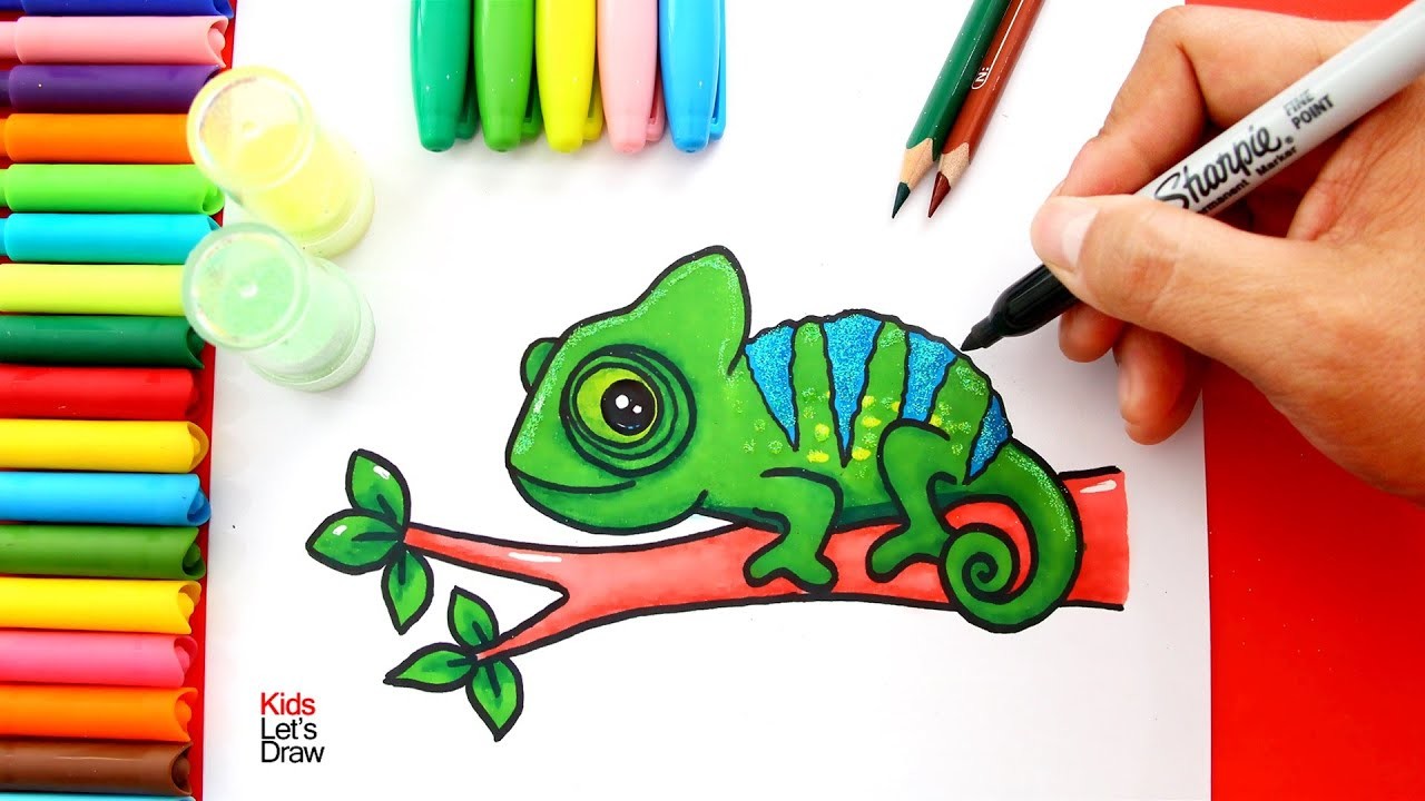 Aprende a dibujar un CAMALEÓN fácil | How to draw a Cute Chamaleon Easy