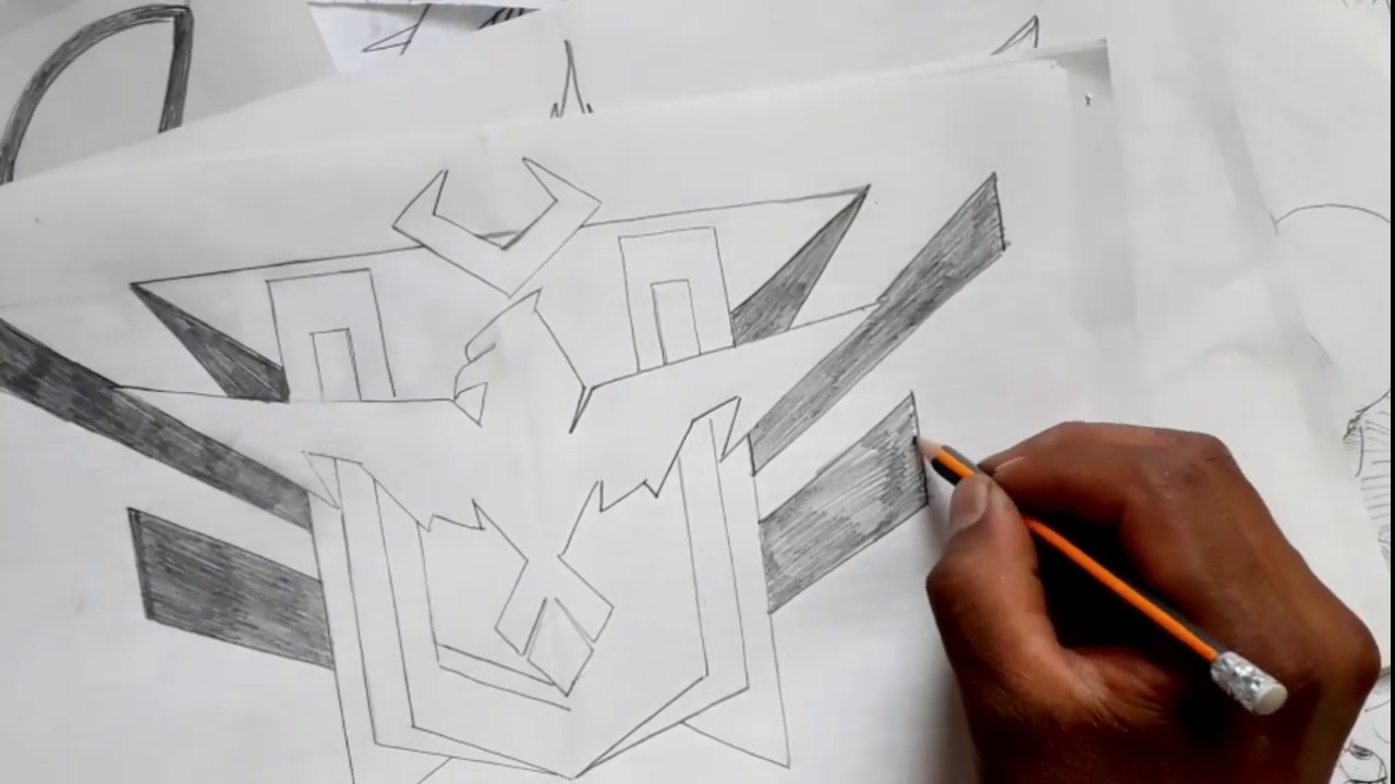 COMO DIBUJAR A PULSO EL ESCUDO LEGENDARIO DE FREE FIRE PASO A PASO Y CON LAPIZ
