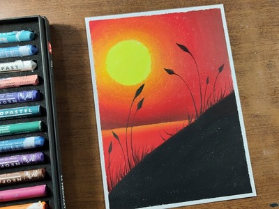 Lindo Sol al Atardecer, Dibujo con óleo Pastel