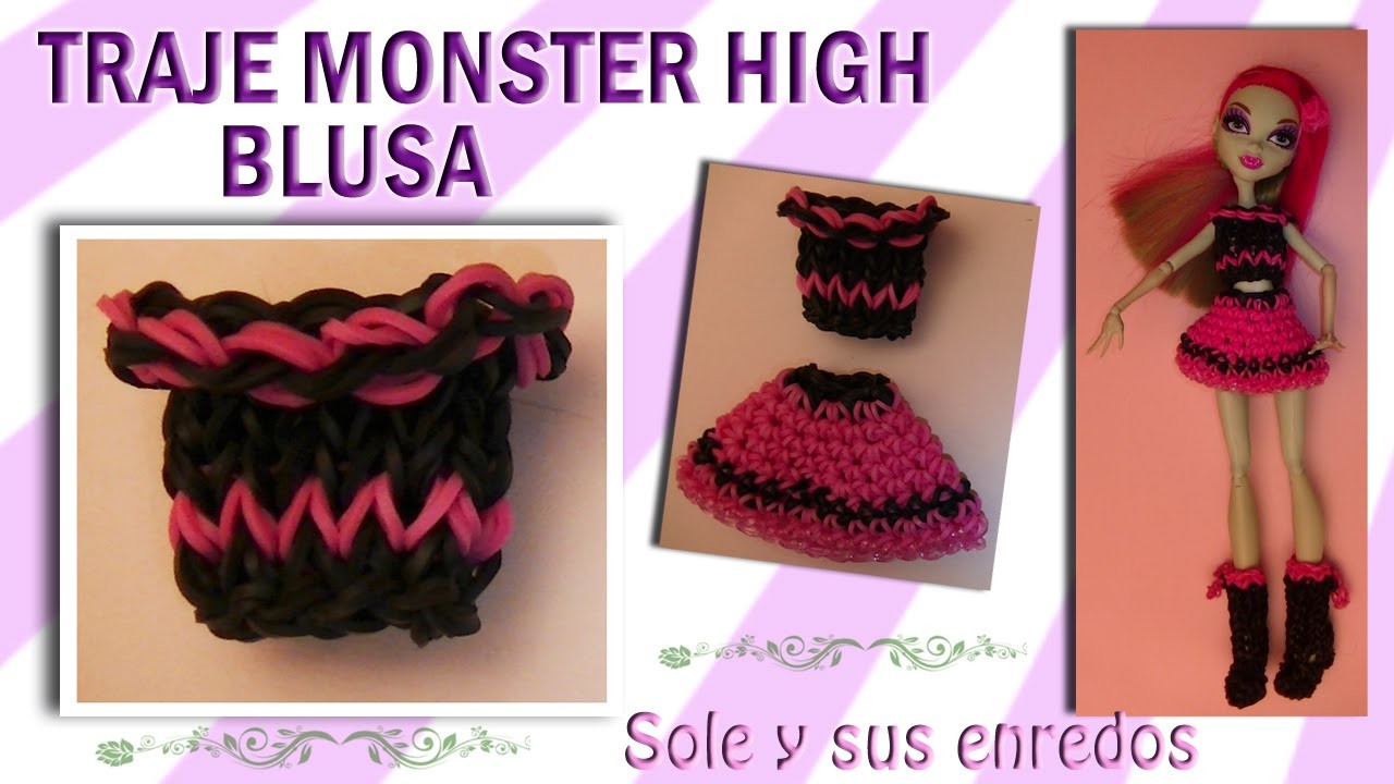 Cómo hacer la Blusa de un Traje para la muñeca Monster High con gomitas elásticas