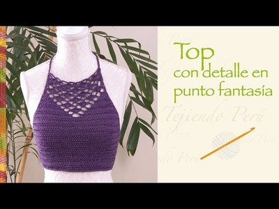 Top de verano con detalle en punto fantasía tejido a crochet. Talla S  (¡incluye diagramas!)
