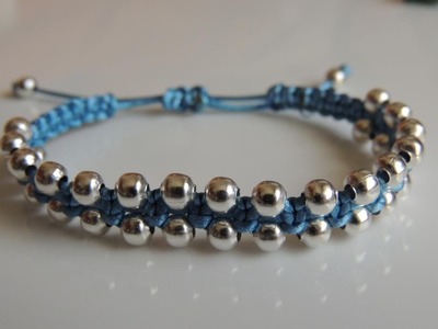 DIY Tutorial como hacer una pulsera de macrame estilo shamballa con bolas plateadas. bracelet beads.