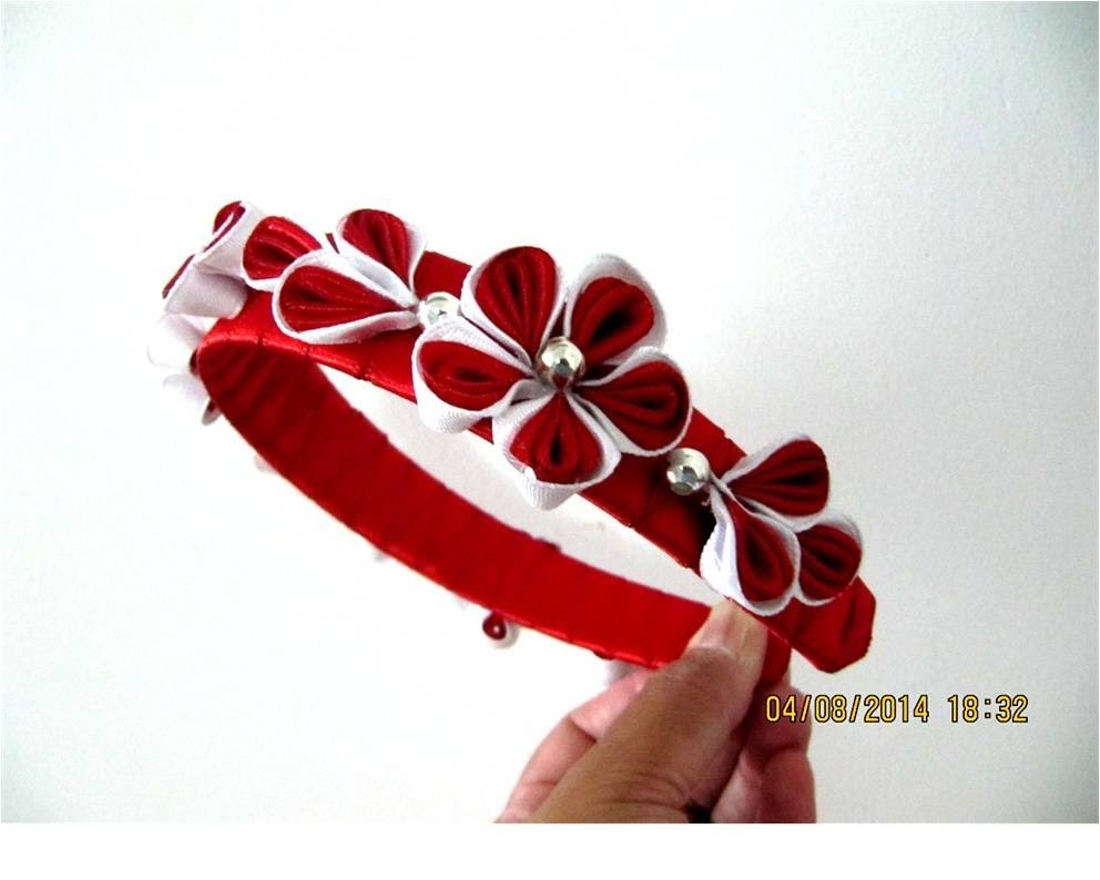 Florecillas kanzashi ramilletes diademas en cintas para el cabello