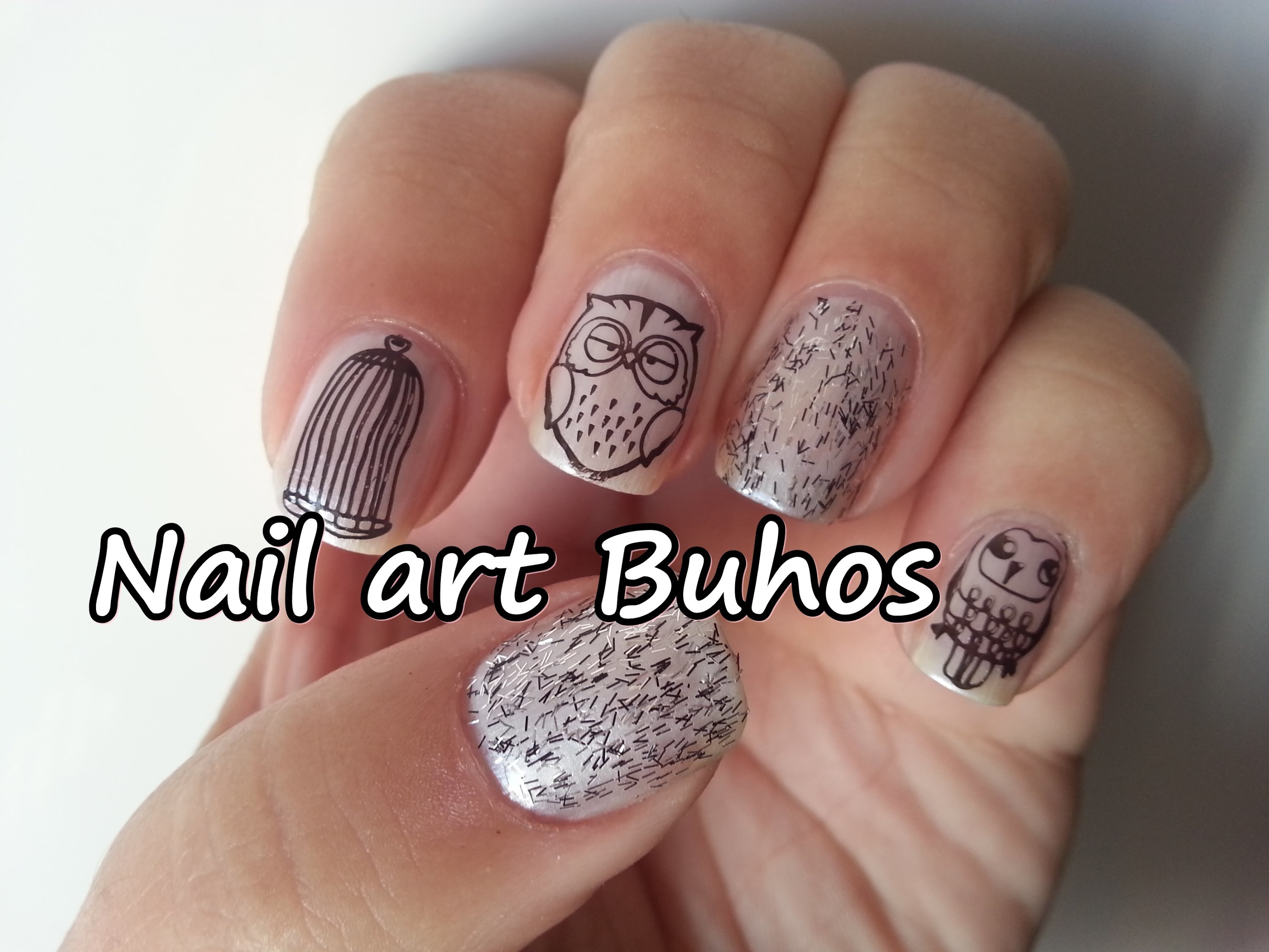Nail art Buhos. Owl nail art