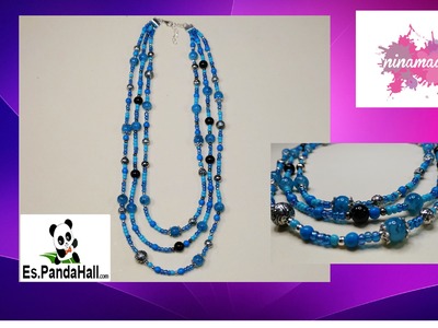 DIY.Tuto12. Triple collar de perlas turquesa. Es.PandaHall.com.Triple Pearl Necklace turquoise