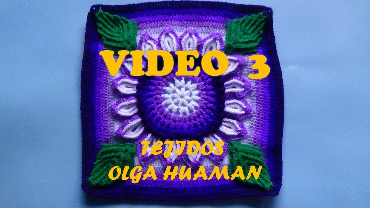 Colcha tejido a crochet muestra "flor de 16 pétalos" video 3
