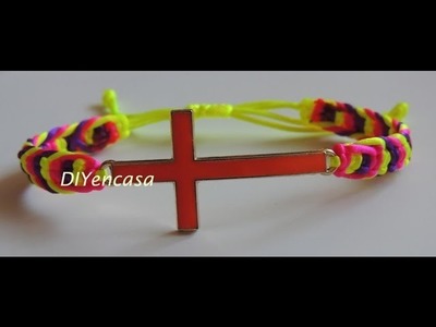 DIY Tutorial pulsera cruz en espiga fluor. DIY bracelet cross fluor.